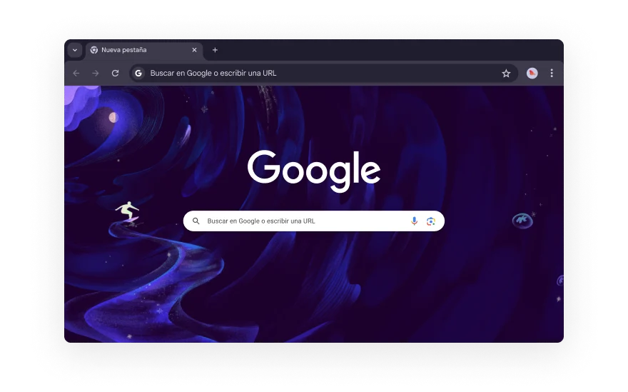 Una interfaz de usuario de Chrome conceptual aparece rodeada de iconos que representan categorías de extensiones para navegador. Los iconos representan las categorías Productos, Entretenimiento, Herramientas, Arte y diseño, y Accesibilidad.